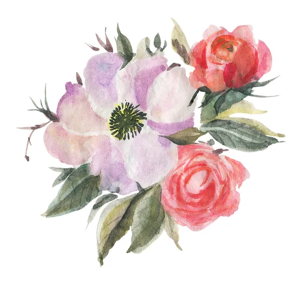 Çiçek Buketi Suluboya Çizimi Elle Çizilmiş Illüstrasyon — Stok fotoğraf