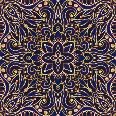 Arabesk ile altın işlemeli. Kusursuz desen. El çizimi illüstrasyon.