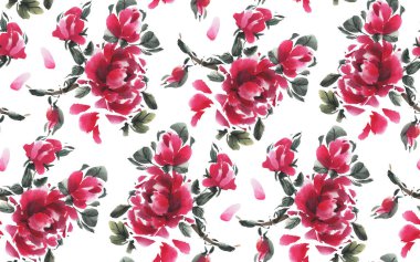 Suluboya çiçekli kusursuz desen. Şakayıklar. El çizimi illüstrasyon. 