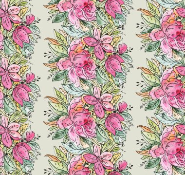 Suluboya çiçekli kusursuz desen. El çizimi illüstrasyon. 