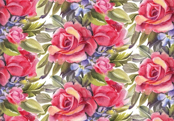 Seamless Pattern Watercolor Roses Hand Drawn Illustration — Stock Photo, Image