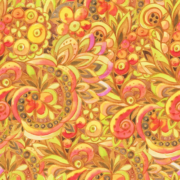 Seamless pattern with multicolor Paisley print.  Watercolor illustration.