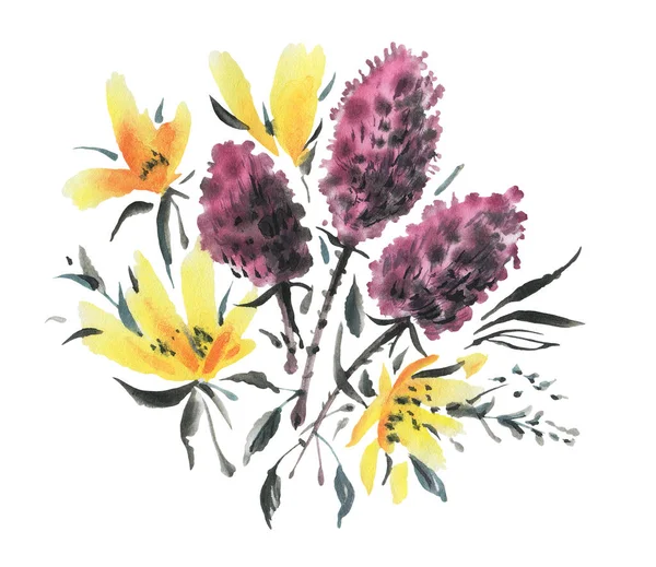 Aquarellblumen Isoliert Auf Weißem Hintergrund Handgezeichnete Illustration — Stockfoto