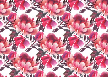 Suluboya çiçekli kusursuz desen. Şakayıklar. El çizimi illüstrasyon. 