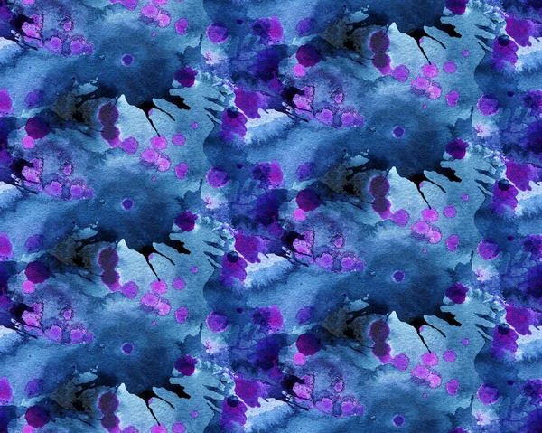 Абстрактный Бесшовный Рисунок Голубыми Акварельными Пятнами Ручная Иллюстрация — стоковое фото