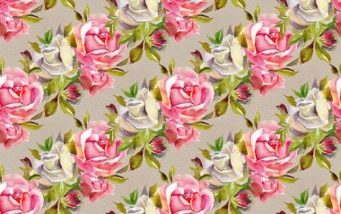 Suluboya güllerle kusursuz desen. El çizimi illüstrasyon. 