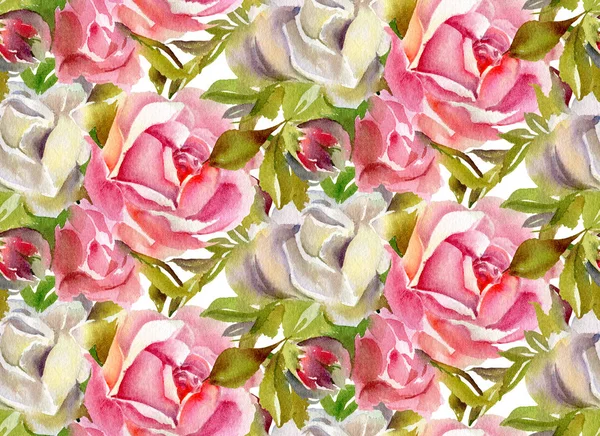 Seamless Pattern Watercolor Roses Hand Drawn Illustration — Stock Photo, Image