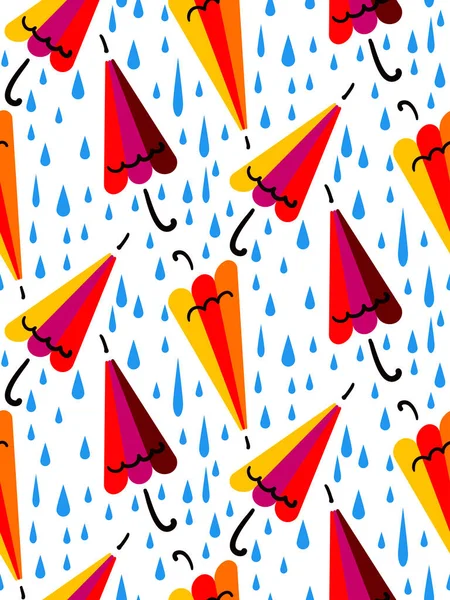 无缝隙图案与明亮的雨伞 简单的画 — 图库矢量图片