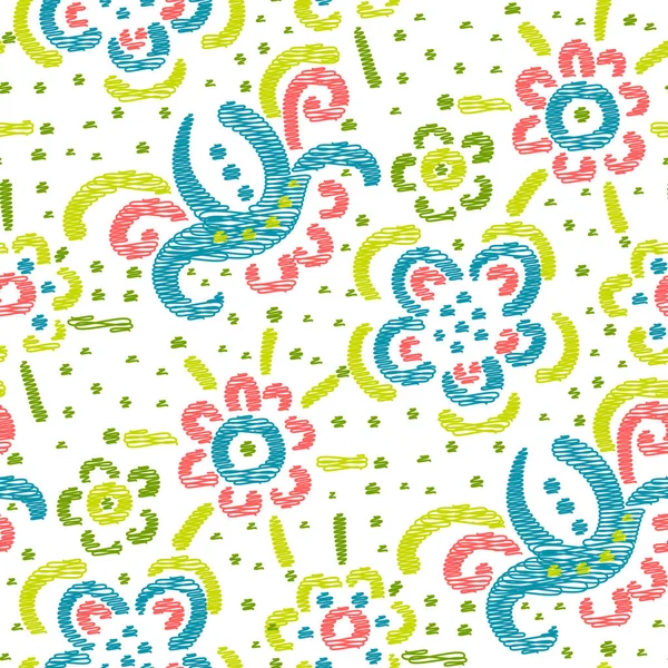 Seamless Pattern Flowers Doodle Style Vector Illustration — Stock Vector
