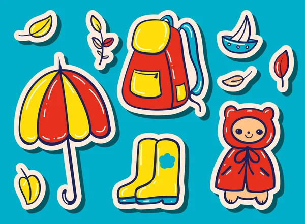 Een Set Stickers Een Herfstthema Eenvoudige Vectortekening — Stockvector