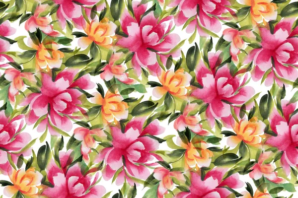 Płynny Wzór Akwarelowymi Kwiatami Ilustracja Ręcznie Rysowana — Zdjęcie stockowe