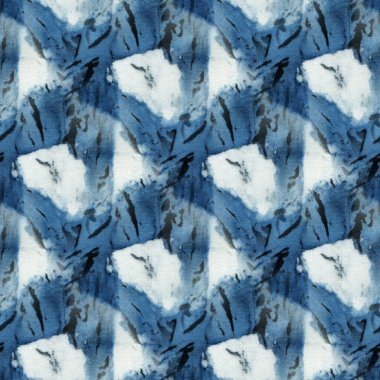 Beyaz ipeğin üzerindeki çivit rengi kusursuz kravat boyası deseni. El boyası kumaşlar - nodüler batik. Shibori boyaması.. 
