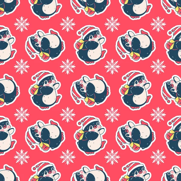 Patrón Sin Costuras Con Pingüinos Lindos Ilustración Hecha Mano Vector — Vector de stock