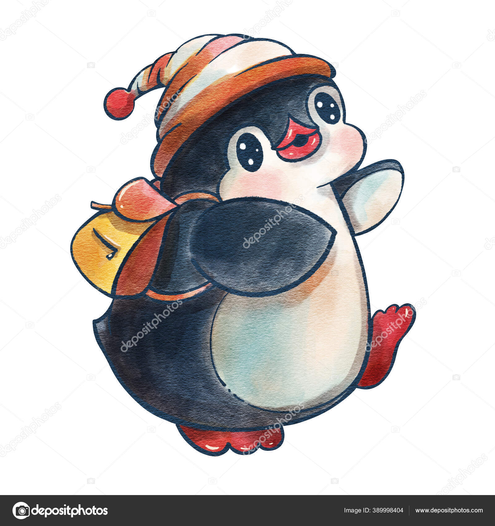 Winter Illustration Funny Cartoon Penguin Backpack Isolated White  Background Drawing Stock Photo by ©tiff20 389998404