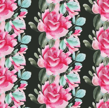 Suluboya güllerle kusursuz desen. El çizimi illüstrasyon. 