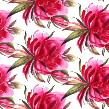 Suluboya çiçekli kusursuz desen. El çizimi illüstrasyon. 