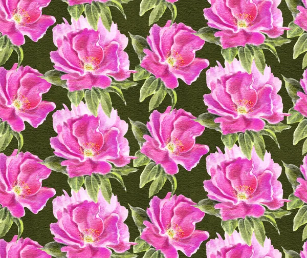 Padrão Sem Costura Com Flores Aquarela Cão Rosa Ilustração Desenhada — Fotografia de Stock