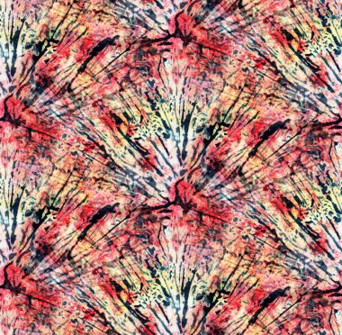 Beyaz ipek üzerinde kusursuz kravat boyası deseni. El boyası kumaşlar - nodüler batik. Shibori boyaması.. 