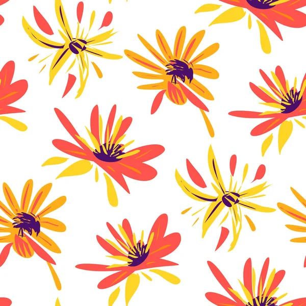 Kusursuz Desenli Karalama Tarzında Çiçekler Vektör Illüstrasyonu — Stok Vektör