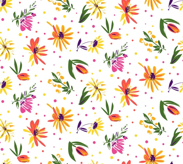 Seamless Pattern Flowers Doodle Style Vector Illustration — Stock Vector