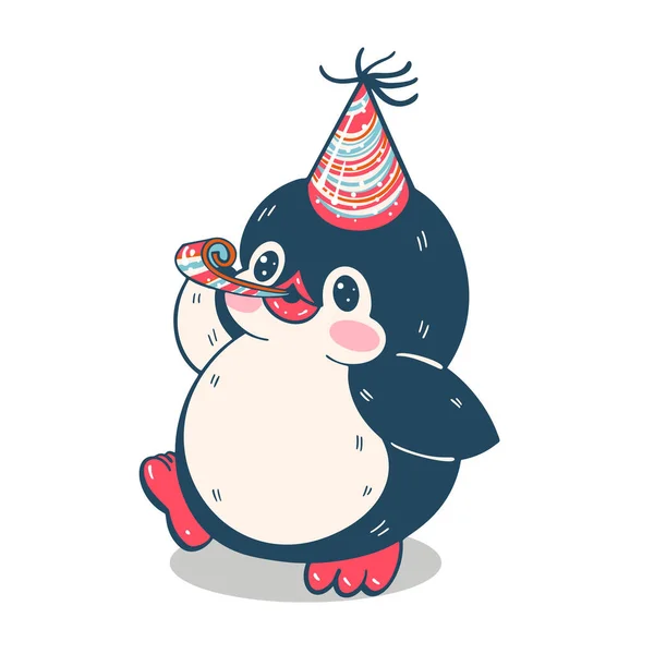 Illustration Avec Pingouin Mignon Isolé Sur Fond Blanc Anniversaire Illustration — Image vectorielle