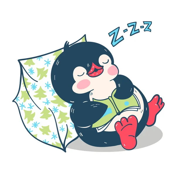 Illustration Cute Sleeping Penguin Isolated White Background Vector Illustration — Stock Vector