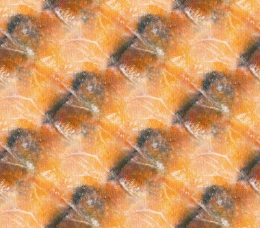 Beyaz ipek üzerinde siyah ve turuncu renkli kusursuz kravat deseni. El boyası kumaşlar - nodüler batik. Shibori boyaması.. 