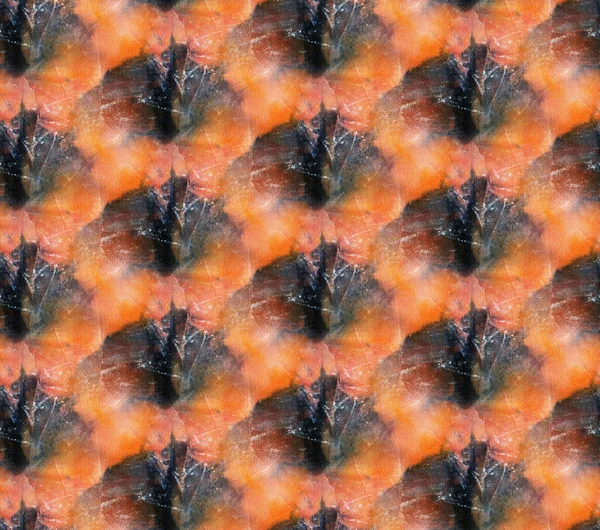 Бесшовный Рисунок Черно Оранжевого Цвета Белом Шелке Ткани Ручной Росписи — стоковое фото