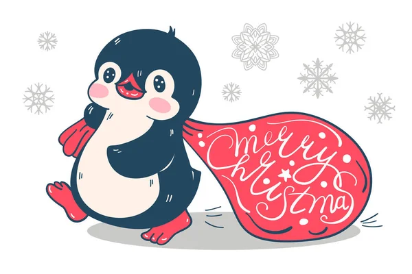 Vinterillustration Lustigt Tecknad Pingvin Vektor — Stock vektor