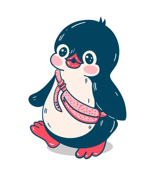 Ilustrasi Dengan Penguin Lucu Terisolasi Latar Belakang Putih Ilustrasi Vektor - Stok Vektor