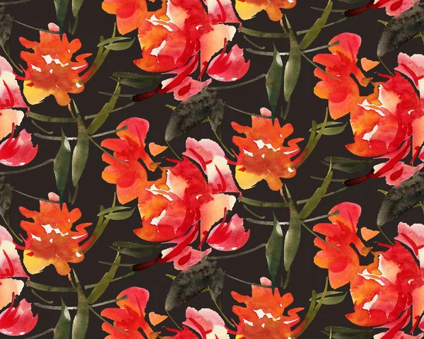 Płynny Wzór Akwarelowymi Kwiatami Ilustracja Ręcznie Rysowana — Zdjęcie stockowe