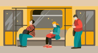 Metrodaki insanlar. Düz biçimli vektör illüstrasyonu.