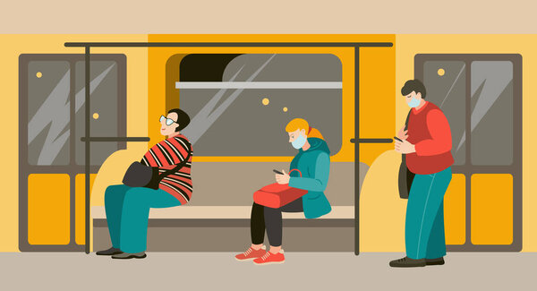 Люди в метро. Векторная иллюстрация в плоском стиле.