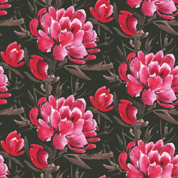 Patrón Sin Costuras Con Flores Acuarela Peonías Ilustración Dibujada Mano —  Fotos de Stock
