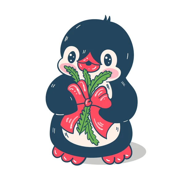 Ilustración Invierno Divertido Pingüino Dibujos Animados Aislado Sobre Fondo Blanco — Archivo Imágenes Vectoriales