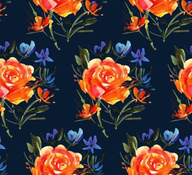 Suluboya çiçekli kusursuz desen. El çizimi illüstrasyon. 