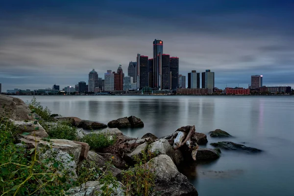 Festői Windsor Ontario Riverfront Nézd Detroit, Michigan Jogdíjmentes Stock Fotók