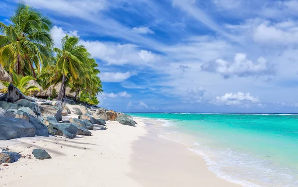 Ohromující Tropické Pláže Bílým Pískem Skály Dlaně Ostrově Rarotonga Cookovy — Stock fotografie