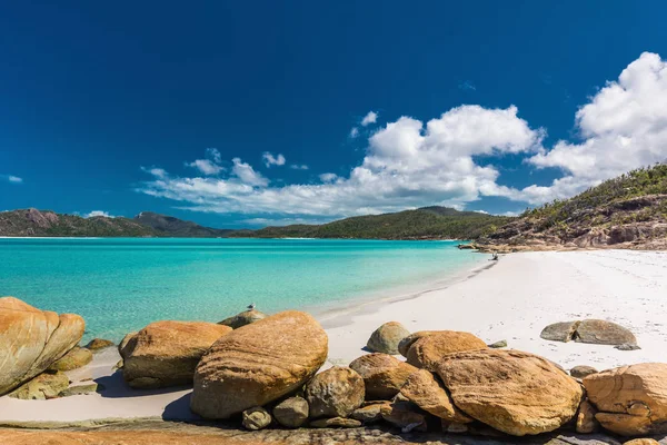 Skály Úžasné Whitehaven Beach Bílým Pískem Whitsunday Islands Queensland Austrálie — Stock fotografie
