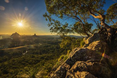 Sunset seen from Mount Tibrogargan, Glass House Mountains, Sunshine Coast, Queensland, Australia clipart