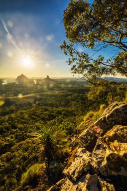 Sunset seen from Mount Tibrogargan, Glass House Mountains, Sunshine Coast, Queensland, Australia clipart