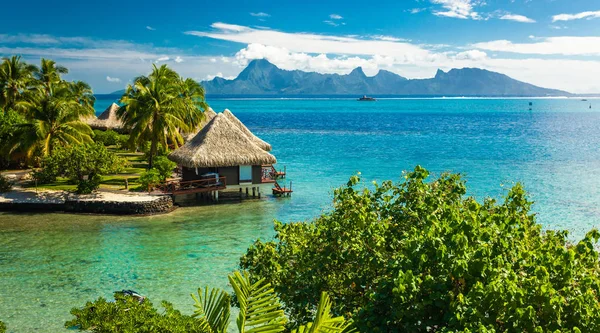 Overwater Bungalows Med Bästa Stranden För Snorkling Tahiti Franska Polynesien — Stockfoto