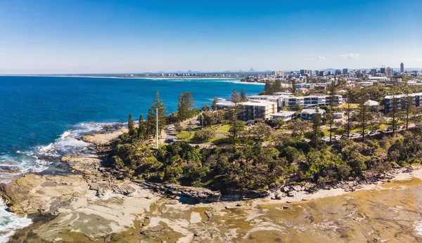 Widok Anteny Drone Shelly Beach Caloundra Sunshine Coast Queensland Australia — Zdjęcie stockowe