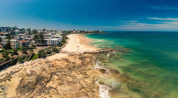 Aerial Panoramic Image Ocean Waves Kings Beach Caloundra Queensland Australia — Stock Photo, Image