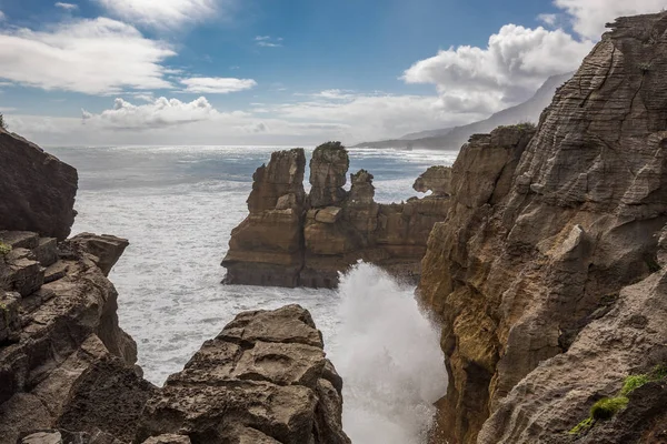 Punakaiki Τηγανίτα Βράχια Κρατήρες Στο Paparoa Εθνικό Πάρκο Νότιο Νησί — Φωτογραφία Αρχείου