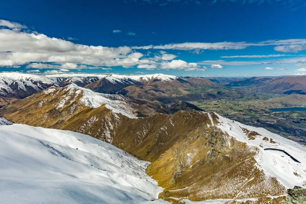 Panorama Montanha Nova Zelândia Pistas Esqui Neve Como Visto Coronet — Fotografia de Stock