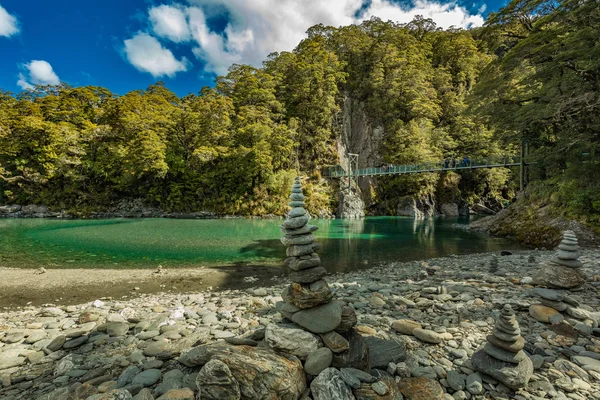 Atração Turística Famosa Piscinas Azuis Haast Pass Nova Zelândia Ilha — Fotografia de Stock