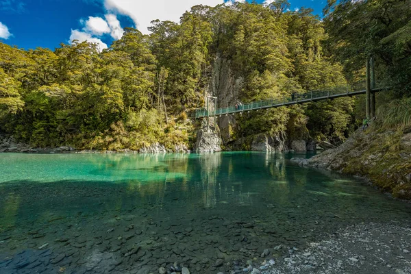 Atração Turística Famosa Piscinas Azuis Haast Pass Nova Zelândia Ilha — Fotografia de Stock