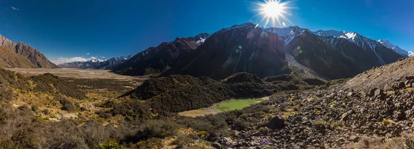 Kék Tavak Hegyek Tasman Völgye Sétáljon Tasman Gleccserre South Island — Stock Fotó