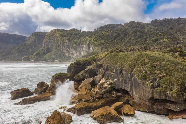 푸나카이키 팬케이크 바위와 홀에는 파파로 국립공원 뉴질랜드 — 스톡 사진